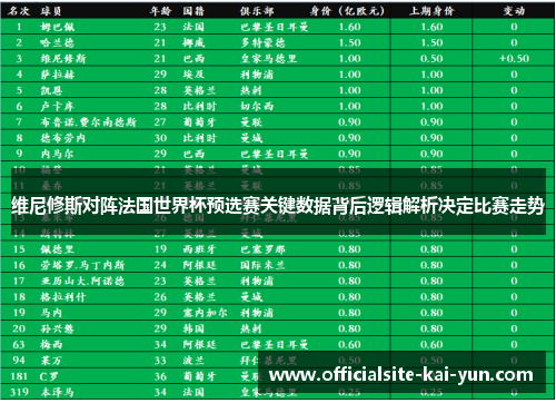 维尼修斯对阵法国世界杯预选赛关键数据背后逻辑解析决定比赛走势